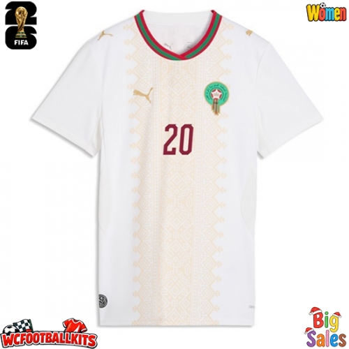 Morocco Ayoub El Kaabi #20 Replica Away Stadium Shirt for Women World Cup 2026 Short Sleeve